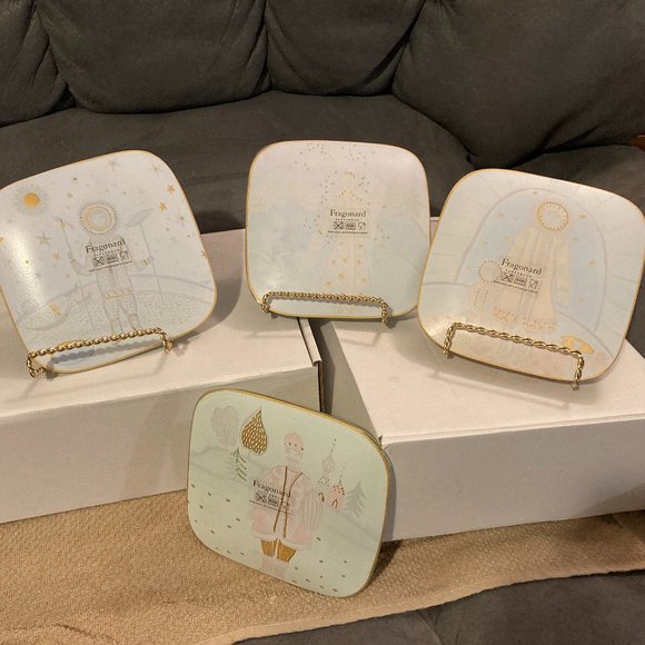 VTG Fragonard Parfumeur Folk Art Glass Decor Plates-Square Set of 4-5.75" D-EUC - Picture 5 of 12